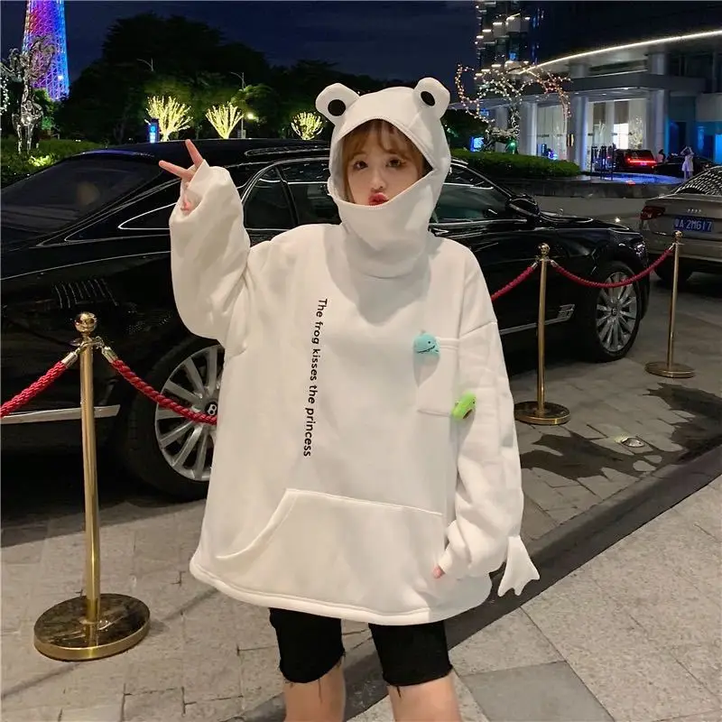 Women Korean Style Fleece Lined Hoodie Black — feature 40