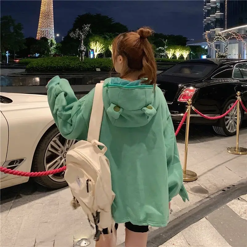 Women Korean Style Fleece Lined Hoodie Black — feature 43