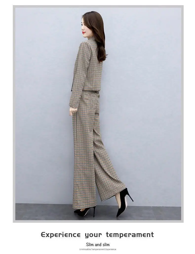 Women Houndstooth Trousers Set 2023 Elegant Wide Leg Pants — feature 18