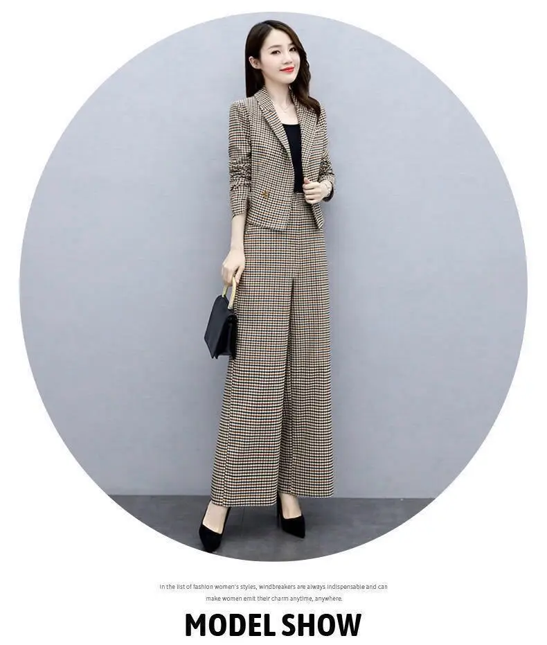 Women Houndstooth Trousers Set 2023 Elegant Wide Leg Pants — feature 20