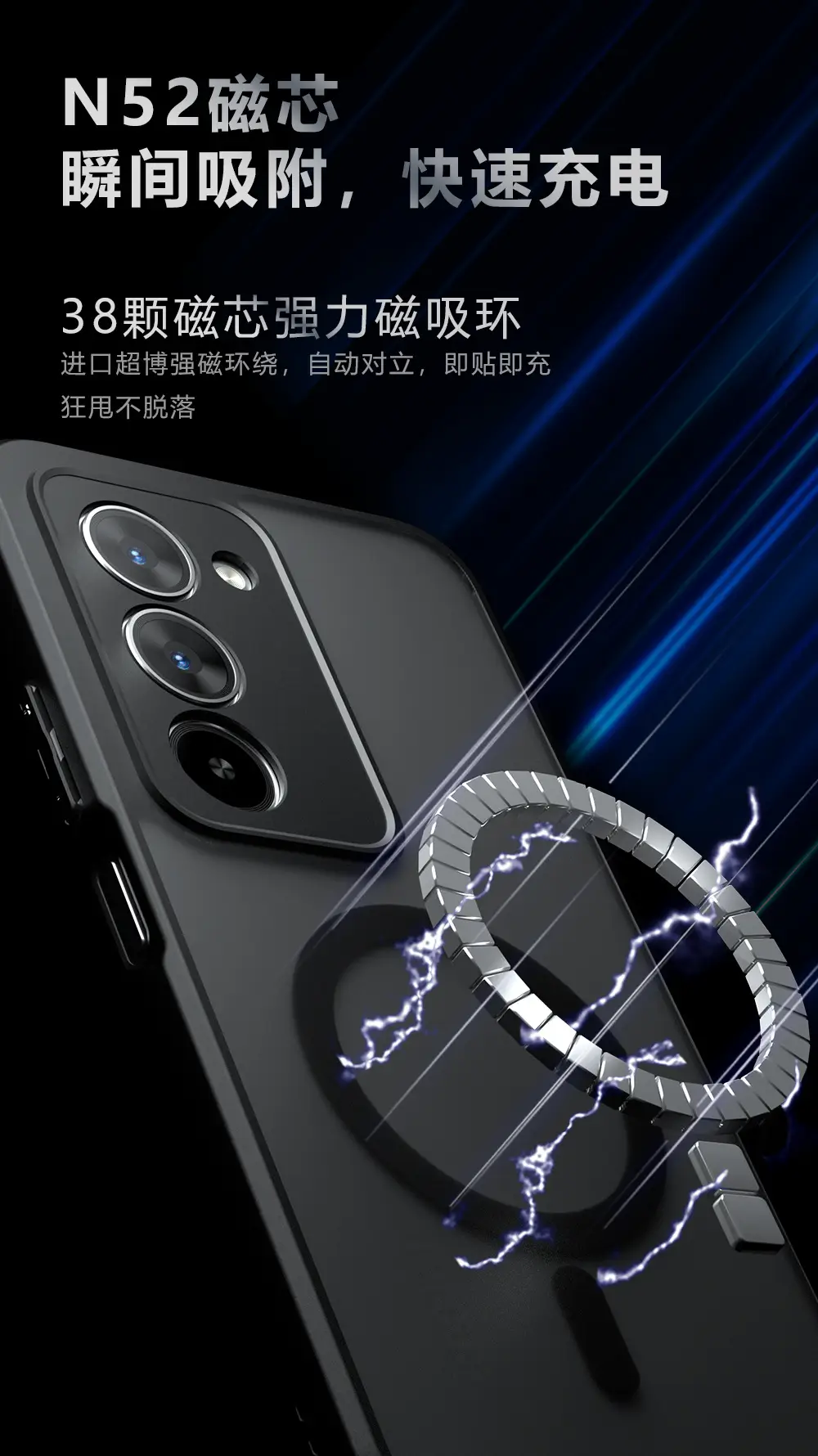 Magnetic Phone Case for Xiaomi Redmi 15 Grey Matte Anti Drop — feature 2