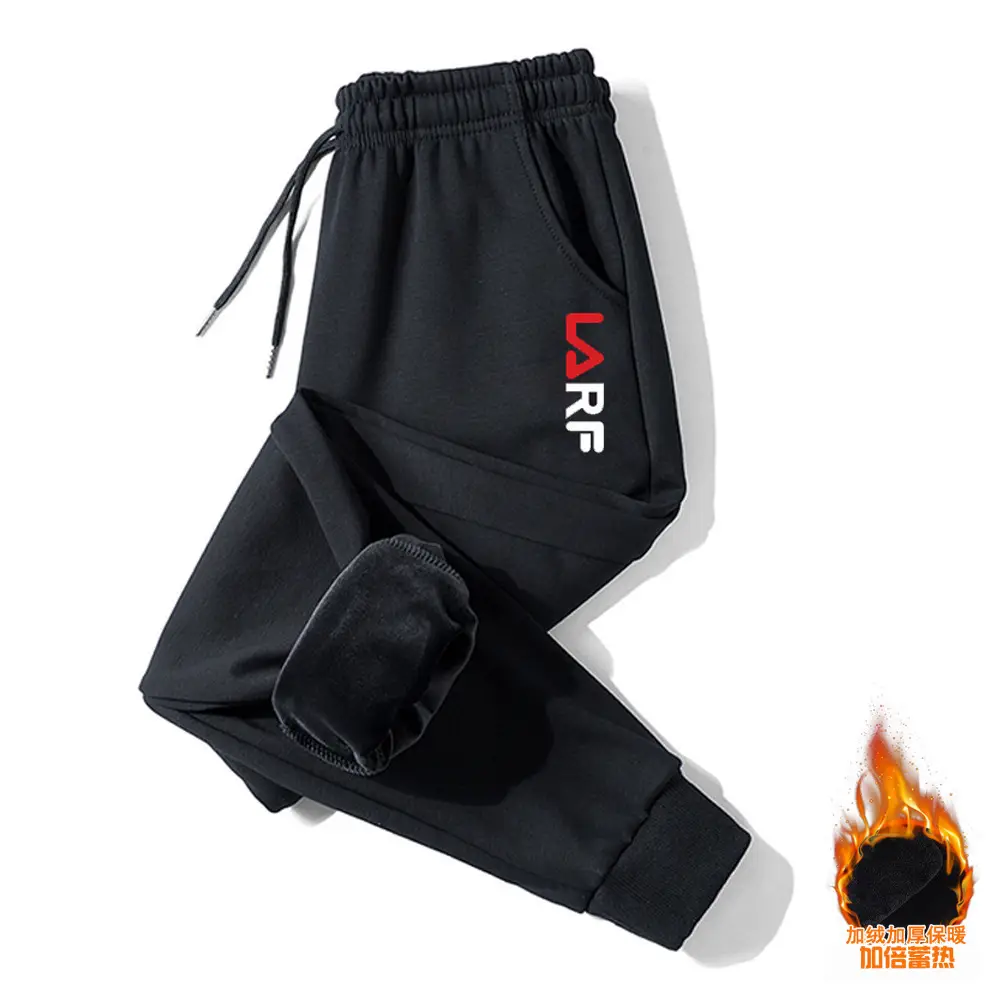 Men Black Fleece Casual Pants with Drawstring Waist - Image 29