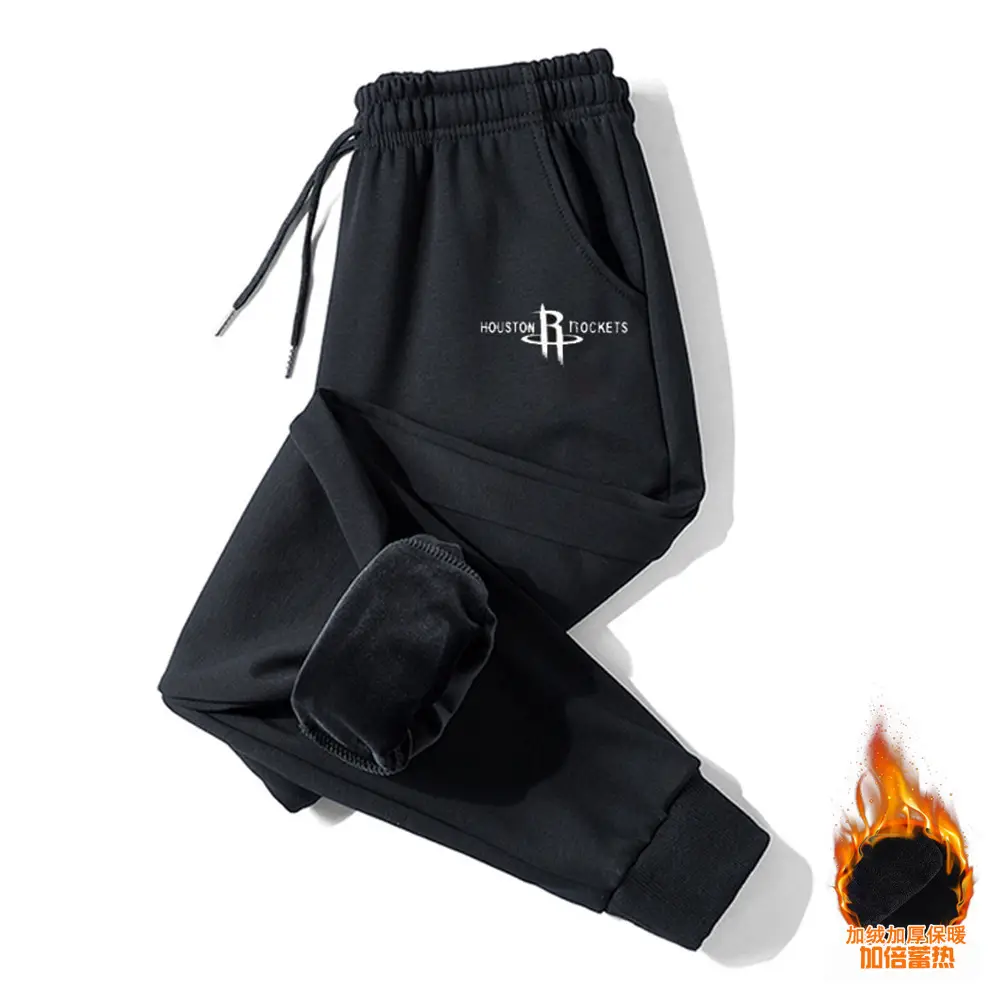 Men Black Fleece Casual Pants with Drawstring Waist - Image 30