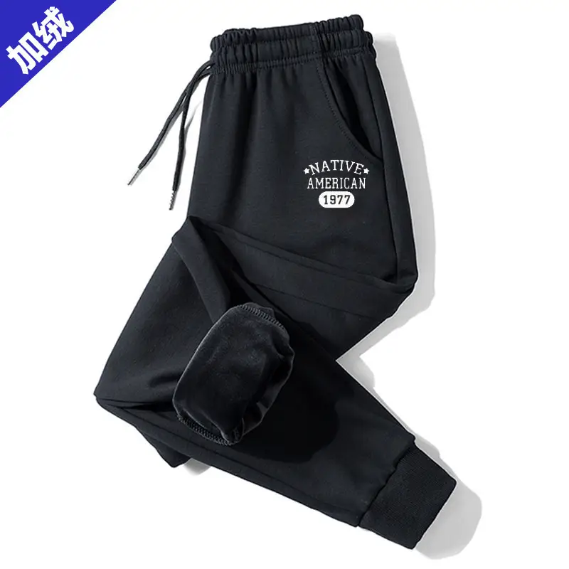 Men Black Fleece Casual Pants with Drawstring Waist - Image 16