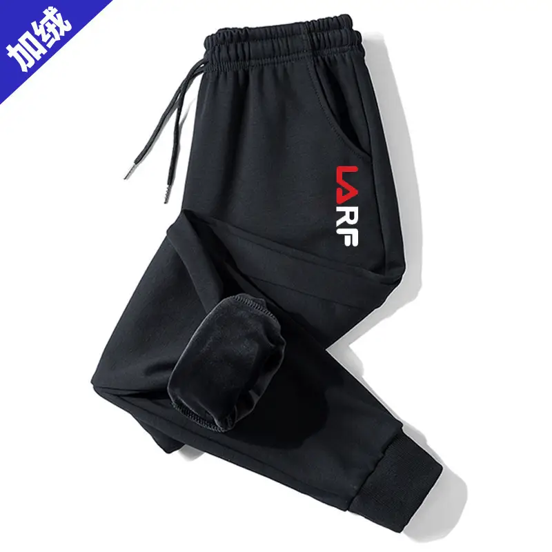 Men Black Fleece Casual Pants with Drawstring Waist - Image 18