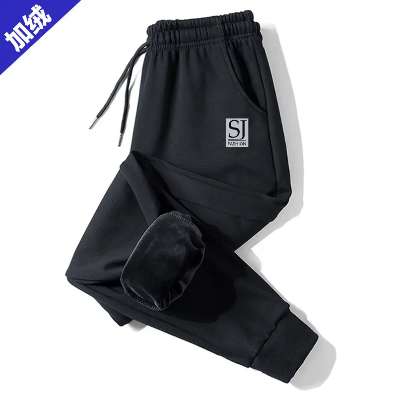 Men Black Fleece Casual Pants with Drawstring Waist - Image 21