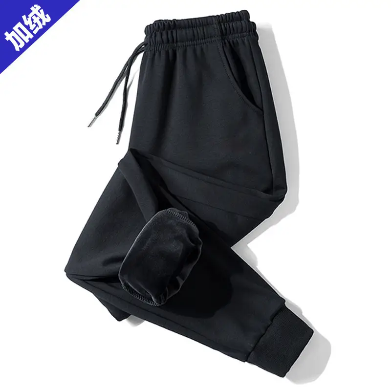 Men Black Fleece Casual Pants with Drawstring Waist - Image 28