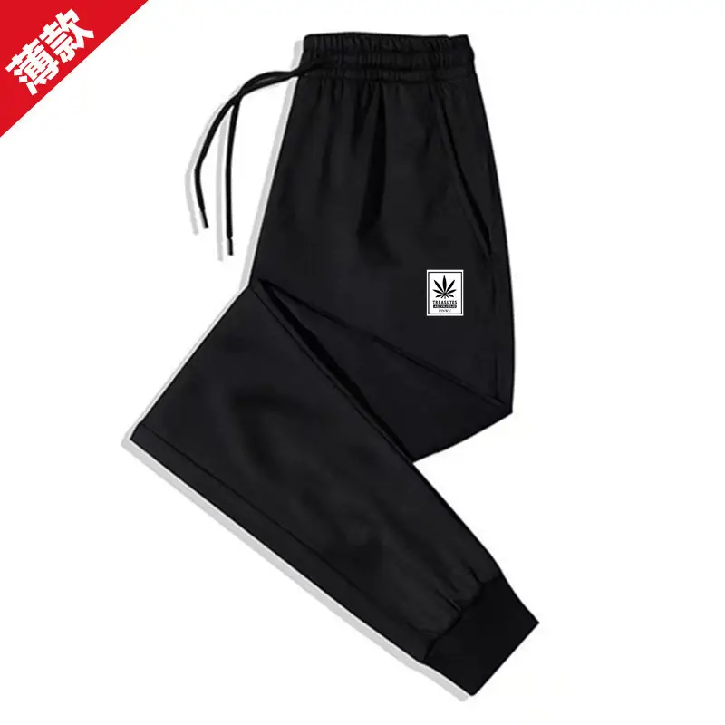Men Black Fleece Casual Pants with Drawstring Waist - Image 9