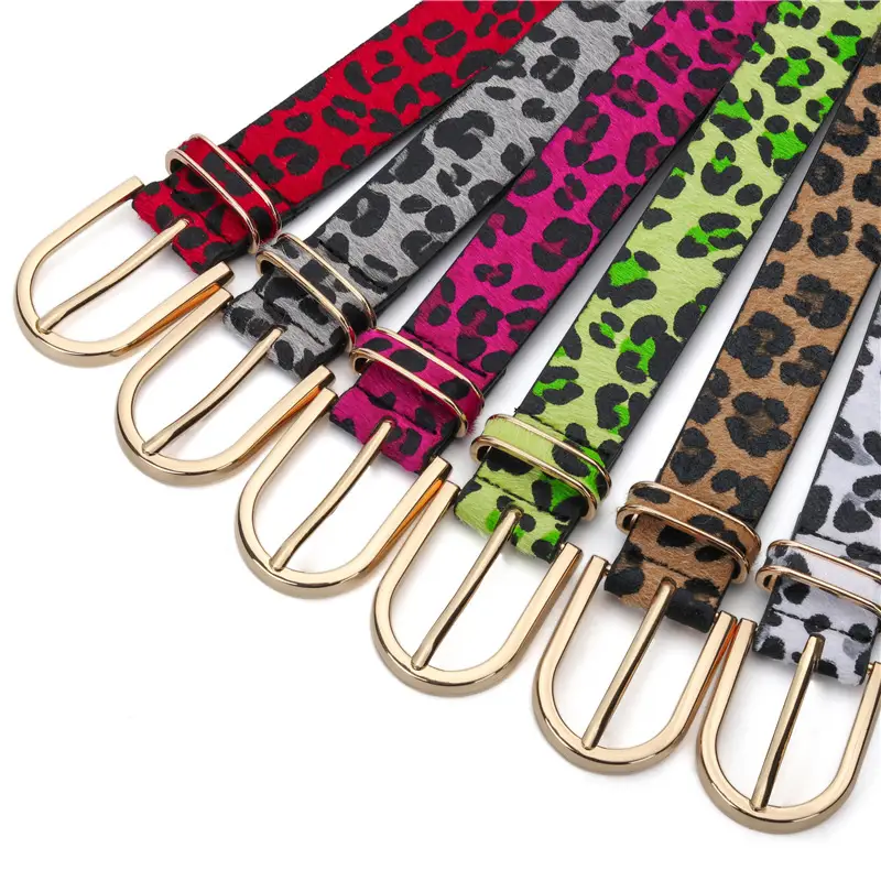 Women's Green Leopard Print Waist Belt with Metal Buckle