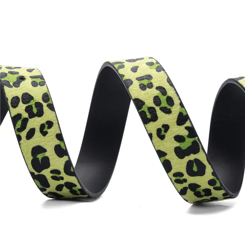 Women's Green Leopard Print Waist Belt with Metal Buckle