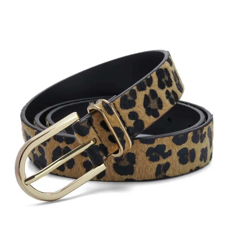 Women's Green Leopard Print Waist Belt with Metal Buckle