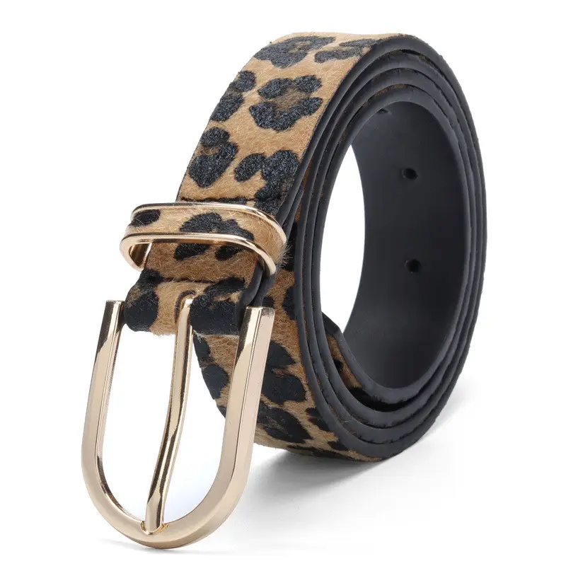 Women's Green Leopard Print Waist Belt with Metal Buckle