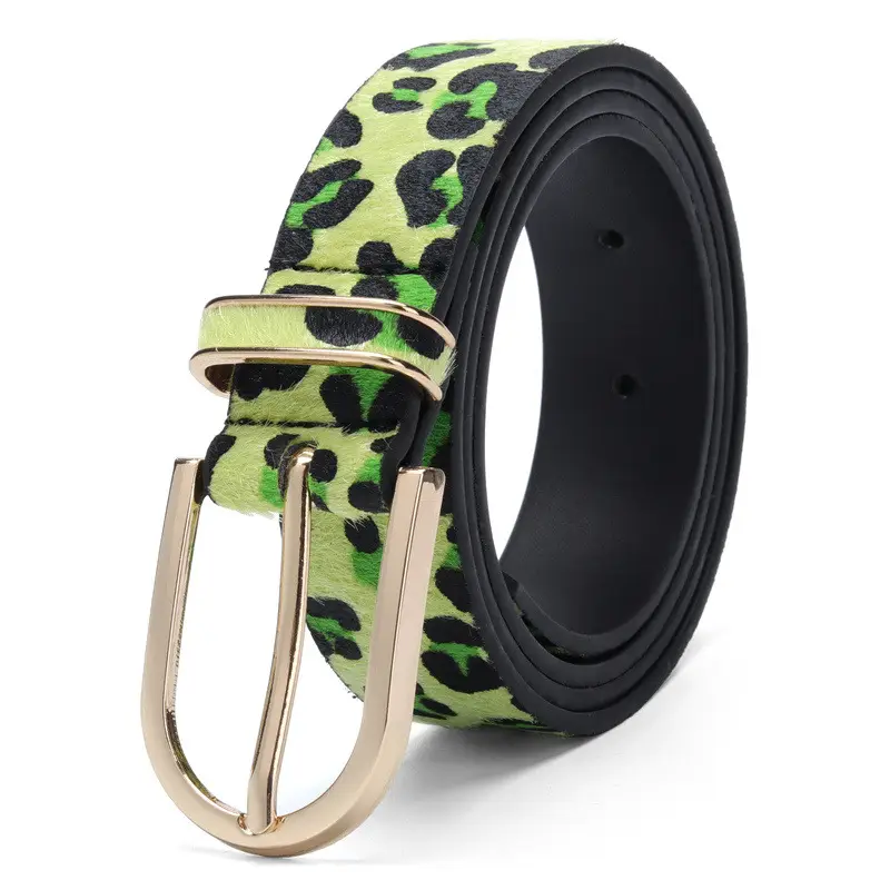 Women's Green Leopard Print Waist Belt with Metal Buckle