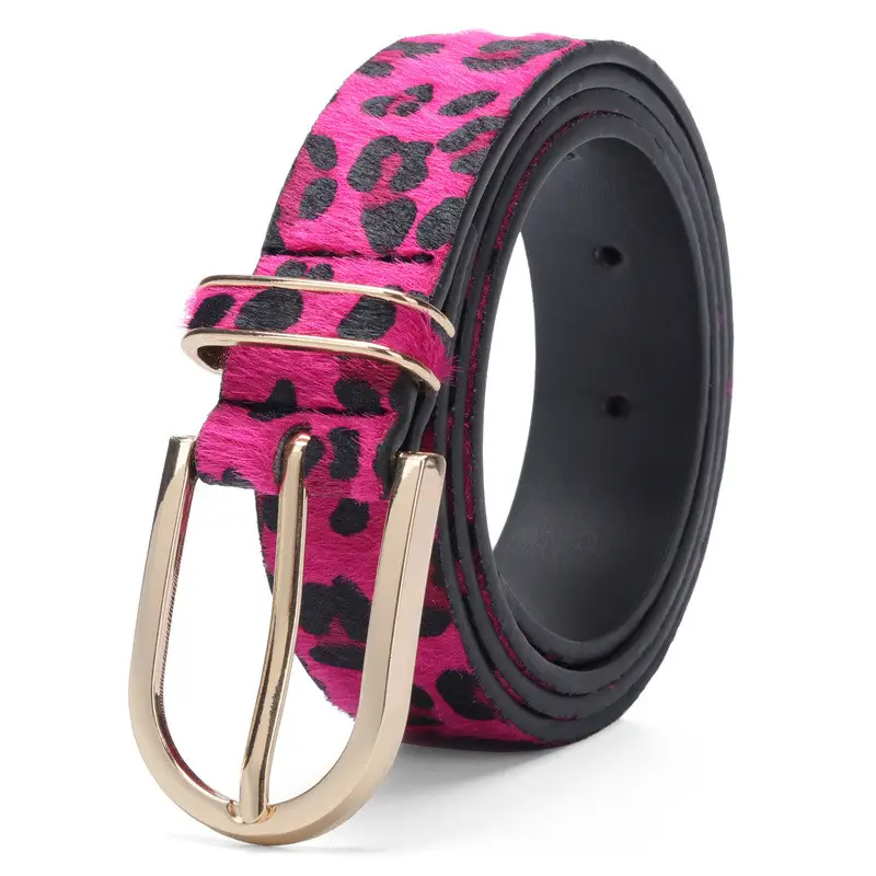 Women's Green Leopard Print Waist Belt with Metal Buckle