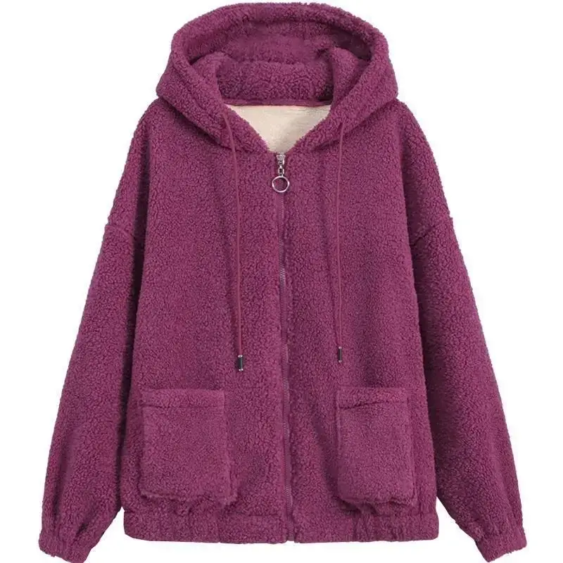 Women Fleece Hooded Coat Brown Thickened Autumn Winter - Image 9