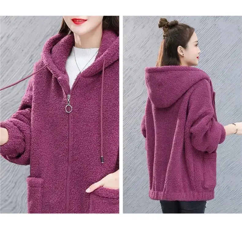 Women Fleece Hooded Coat Brown Thickened Autumn Winter — feature 16