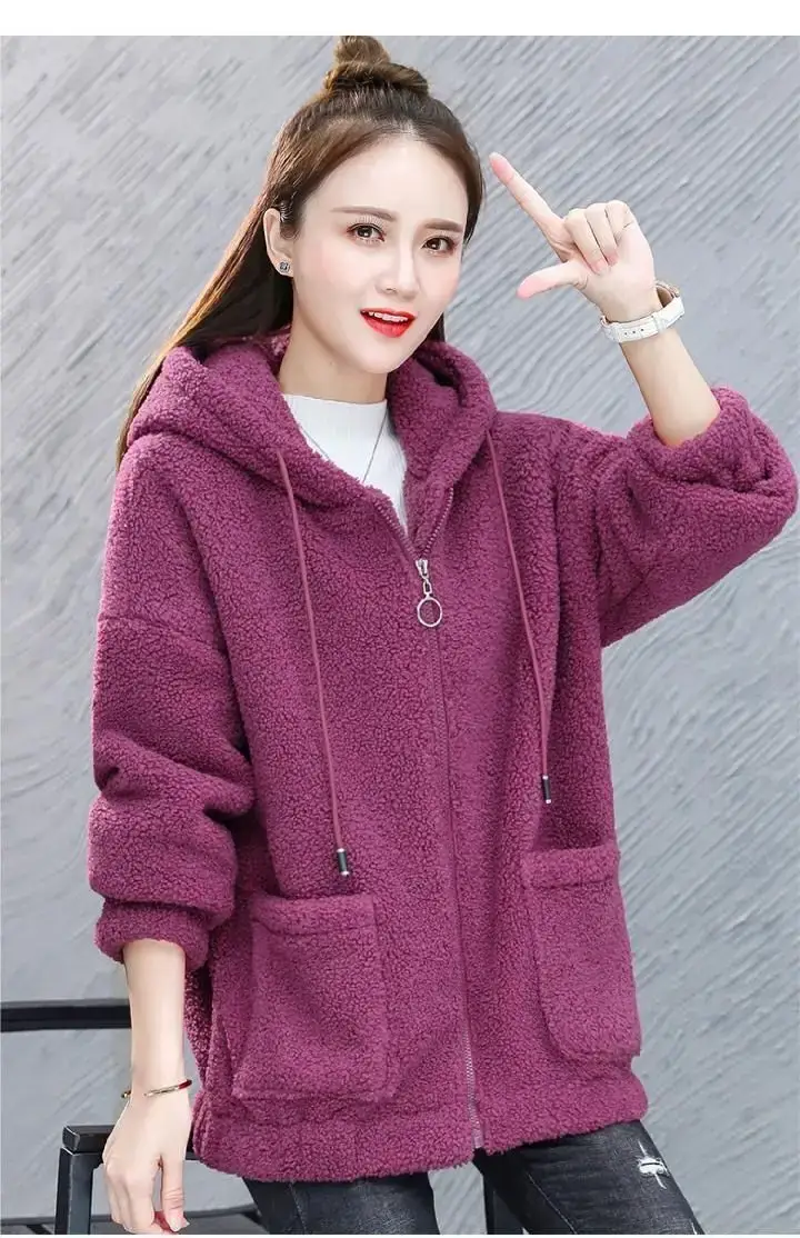 Women Fleece Hooded Coat Brown Thickened Autumn Winter — feature 20
