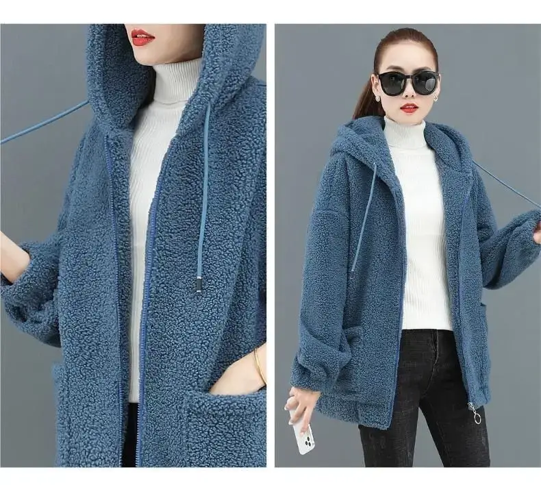 Women Fleece Hooded Coat Brown Thickened Autumn Winter — feature 23