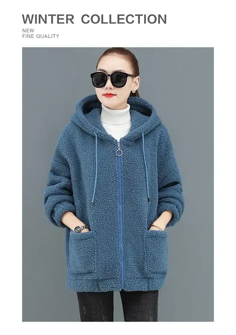 Women Fleece Hooded Coat Brown Thickened Autumn Winter — feature 25