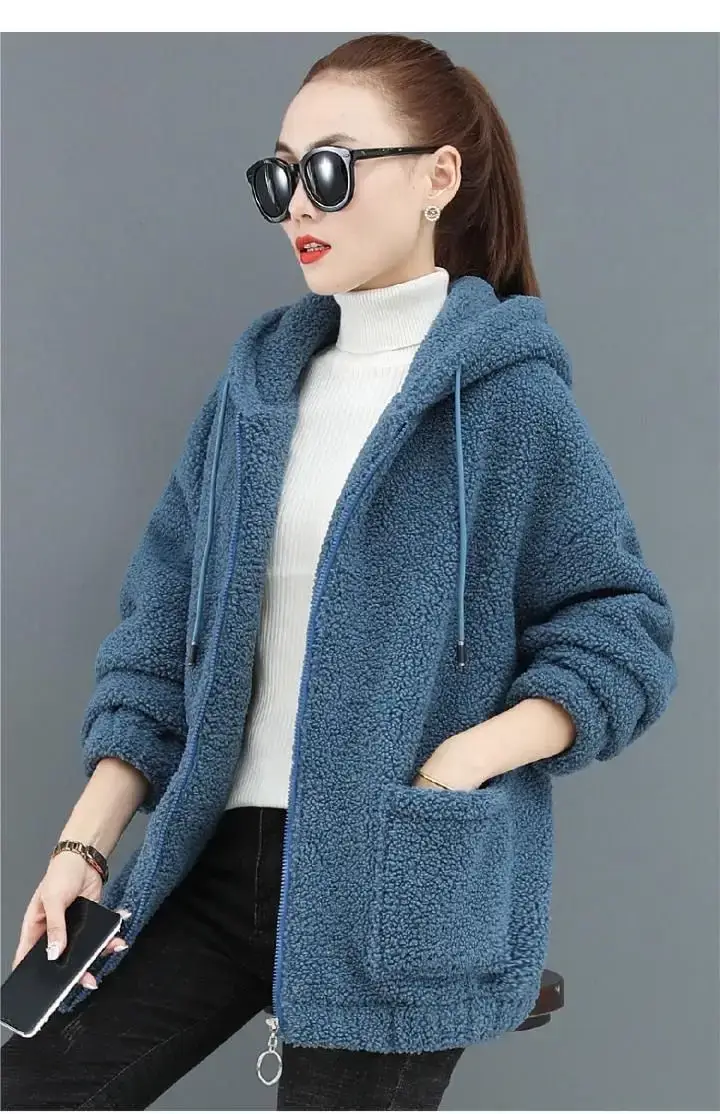 Women Fleece Hooded Coat Brown Thickened Autumn Winter — feature 26