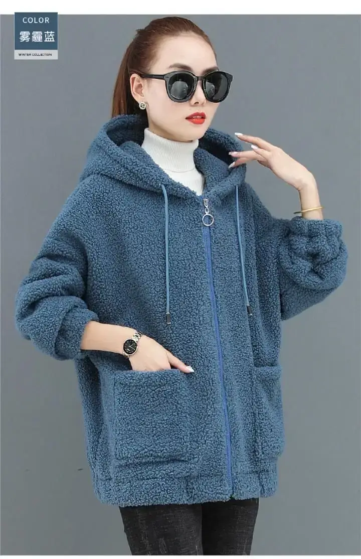Women Fleece Hooded Coat Brown Thickened Autumn Winter — feature 27