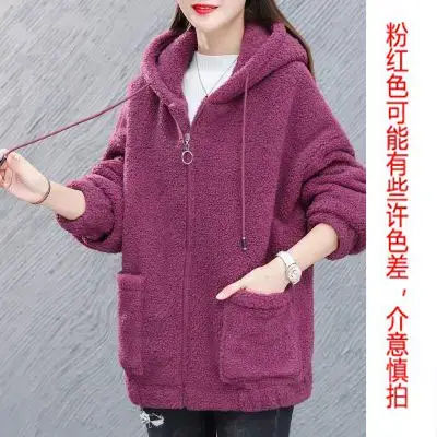 Women Fleece Hooded Coat Brown Thickened Autumn Winter - Image 2
