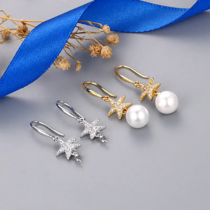 Gold Starfish Pearl Earrings for Women - Image 6