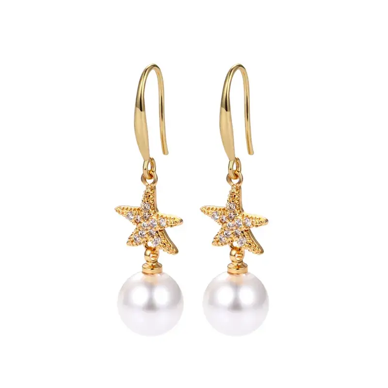 Gold Starfish Pearl Earrings for Women - Image 9