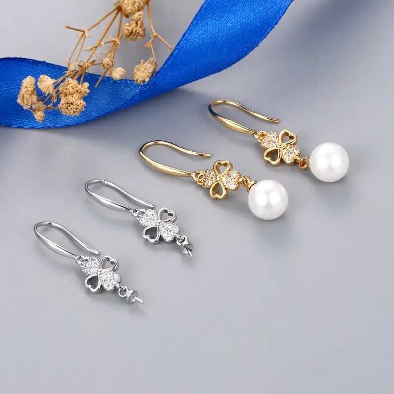 Korean Gold Zircon Pearl Earrings for Women