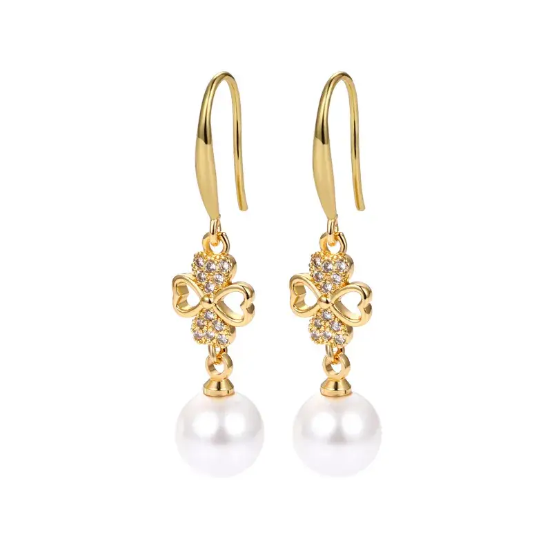 Korean Gold Zircon Pearl Earrings for Women