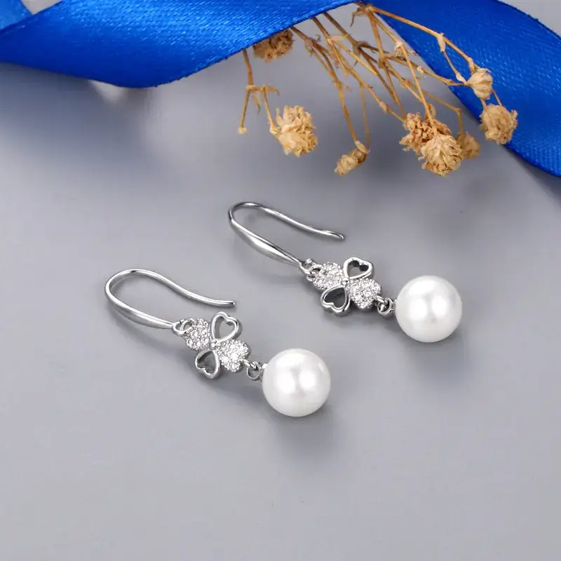 Korean Gold Zircon Pearl Earrings for Women