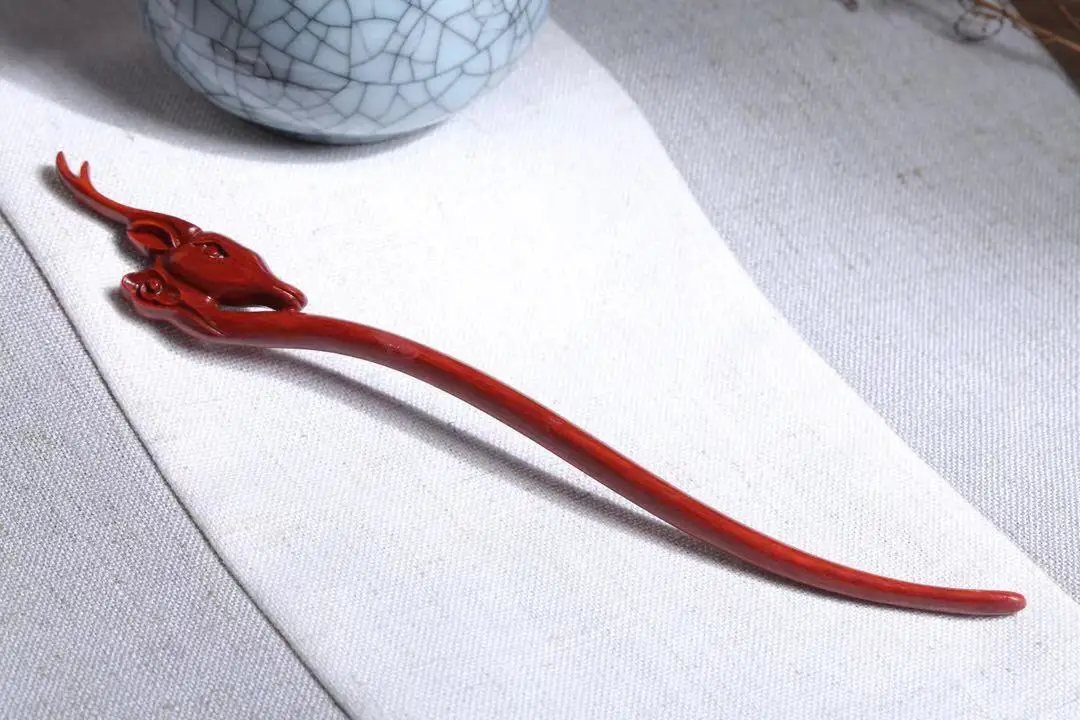 Antique Rhinoceros Horn Hairpin with Rosewood Cap - Image 14