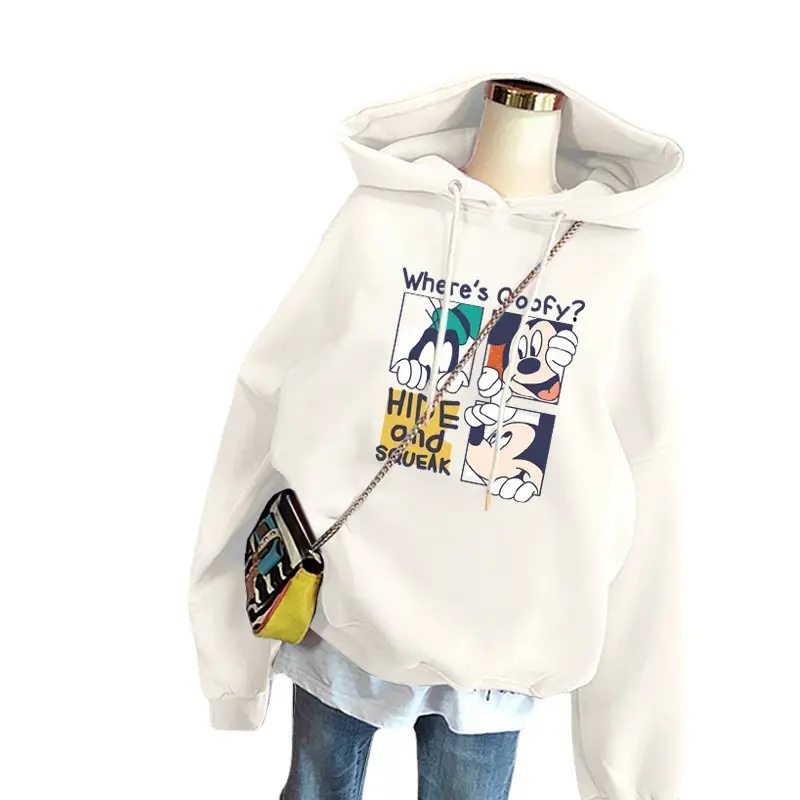 Blue Fleece Hooded Sweatshirt Large Size Cartoon Print - Image 41