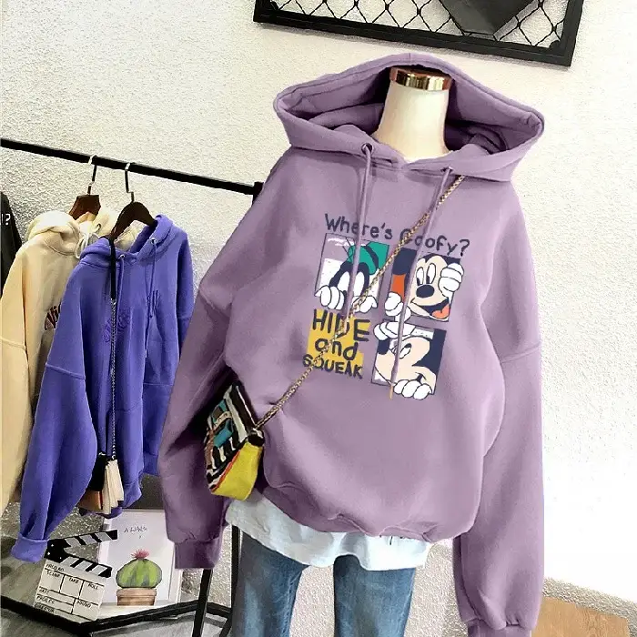 Blue Fleece Hooded Sweatshirt Large Size Cartoon Print - Image 16