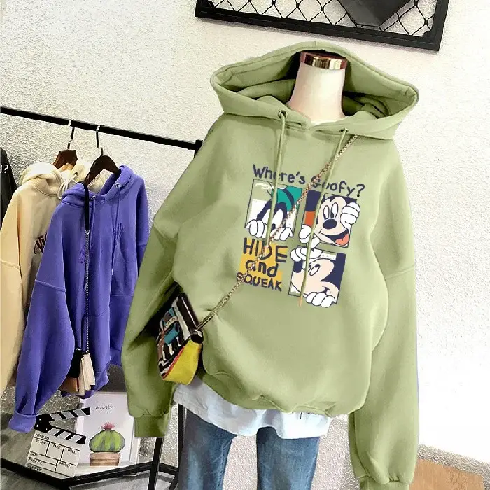 Blue Fleece Hooded Sweatshirt Large Size Cartoon Print - Image 20