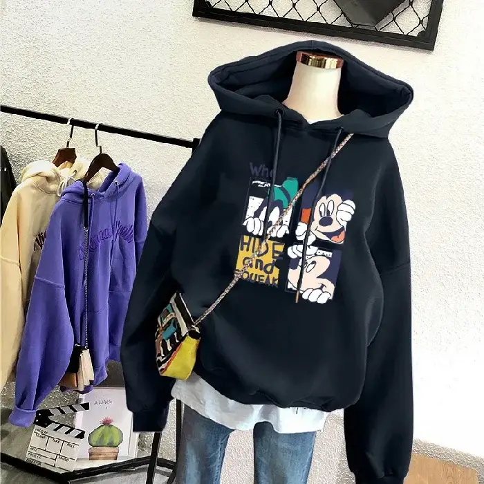 Blue Fleece Hooded Sweatshirt Large Size Cartoon Print - Image 21