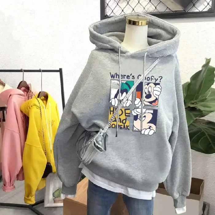 Blue Fleece Hooded Sweatshirt Large Size Cartoon Print - Image 25