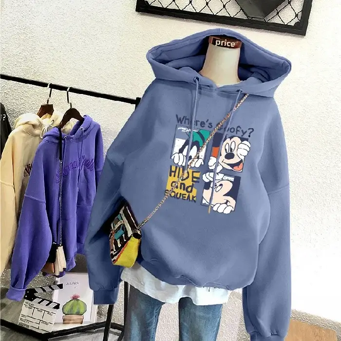 Blue Fleece Hooded Sweatshirt Large Size Cartoon Print - Image 32