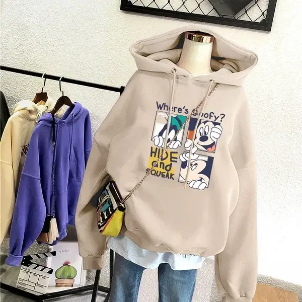 Blue Fleece Hooded Sweatshirt Large Size Cartoon Print - Image 33