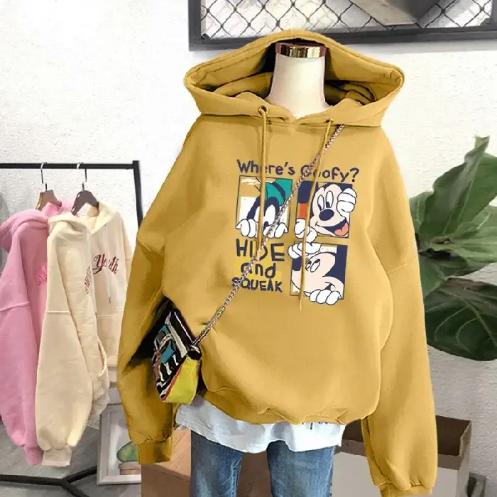 Blue Fleece Hooded Sweatshirt Large Size Cartoon Print - Image 7