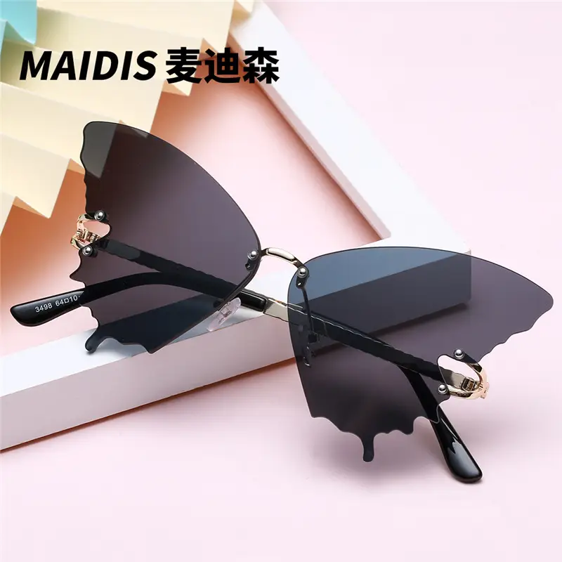 Women's Butterfly Sunglasses Pink Marine Film Export Frameless Photo Sunglasses - Image 14