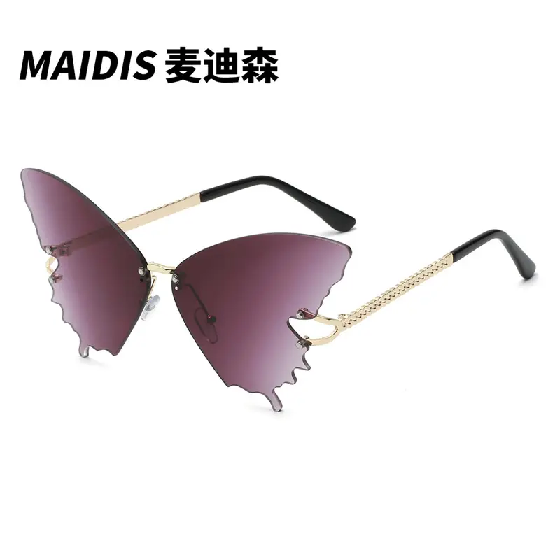 Women's Butterfly Sunglasses Pink Marine Film Export Frameless Photo Sunglasses - Image 16