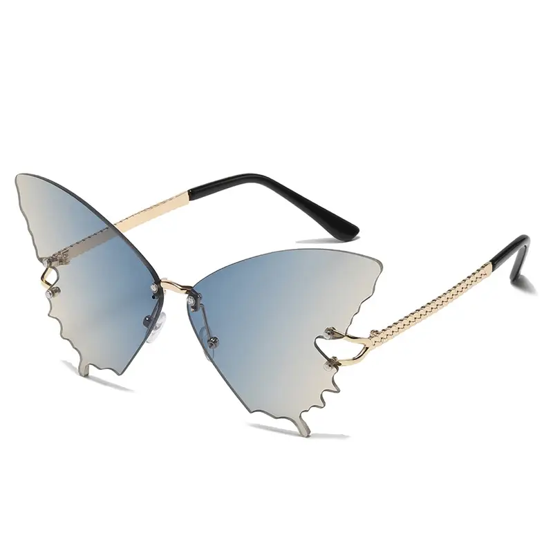 Women's Butterfly Sunglasses Pink Marine Film Export Frameless Photo Sunglasses - Image 10