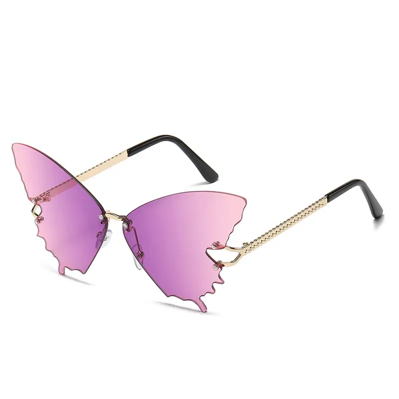 Women's Butterfly Sunglasses Pink Marine Film Export Frameless Photo Sunglasses - Image 11