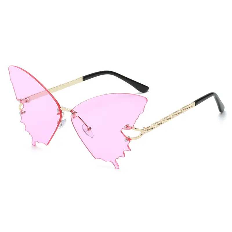 Women's Butterfly Sunglasses Pink Marine Film Export Frameless Photo Sunglasses - Image 2