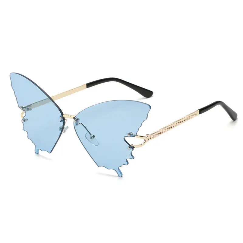Women's Butterfly Sunglasses Pink Marine Film Export Frameless Photo Sunglasses - Image 4