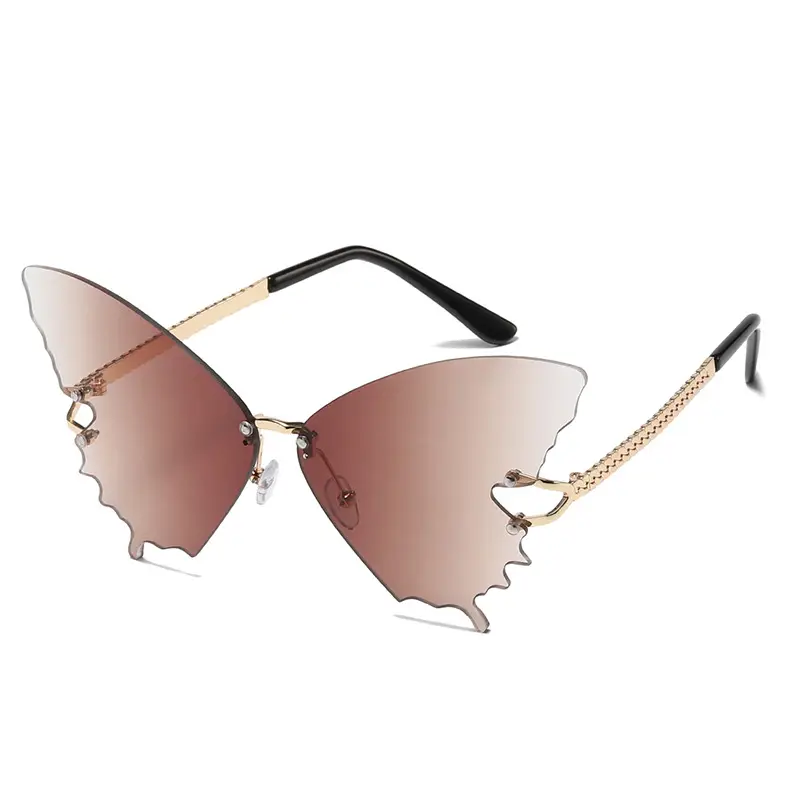 Women's Butterfly Sunglasses Pink Marine Film Export Frameless Photo Sunglasses - Image 6