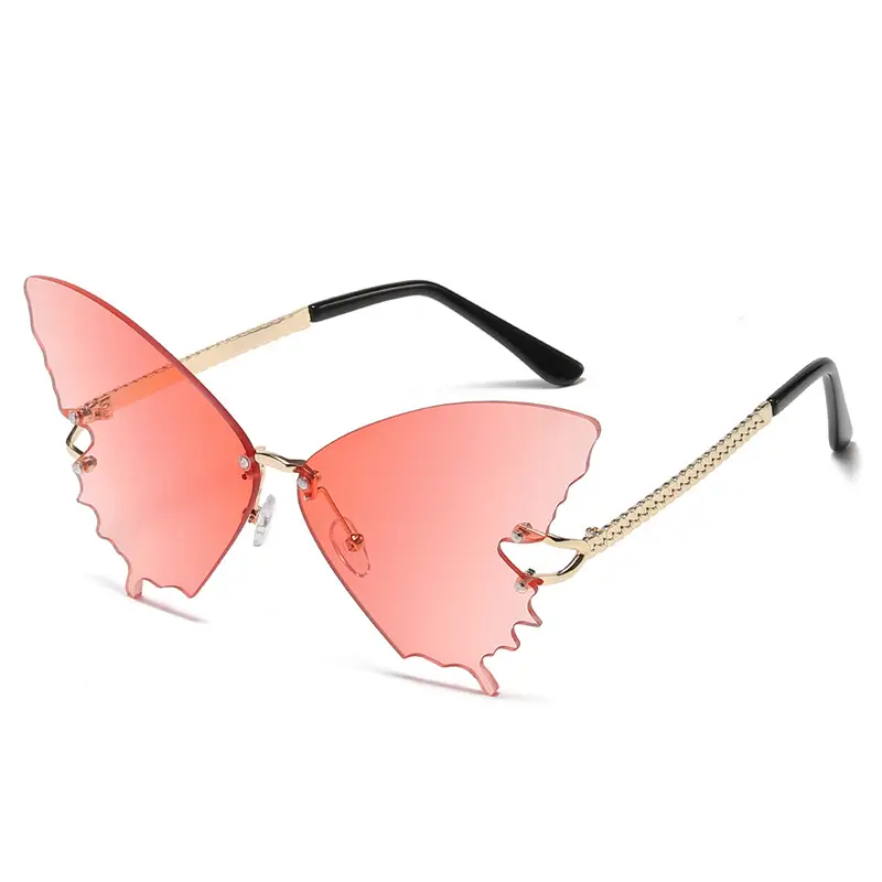 Women's Butterfly Sunglasses Pink Marine Film Export Frameless Photo Sunglasses - Image 7