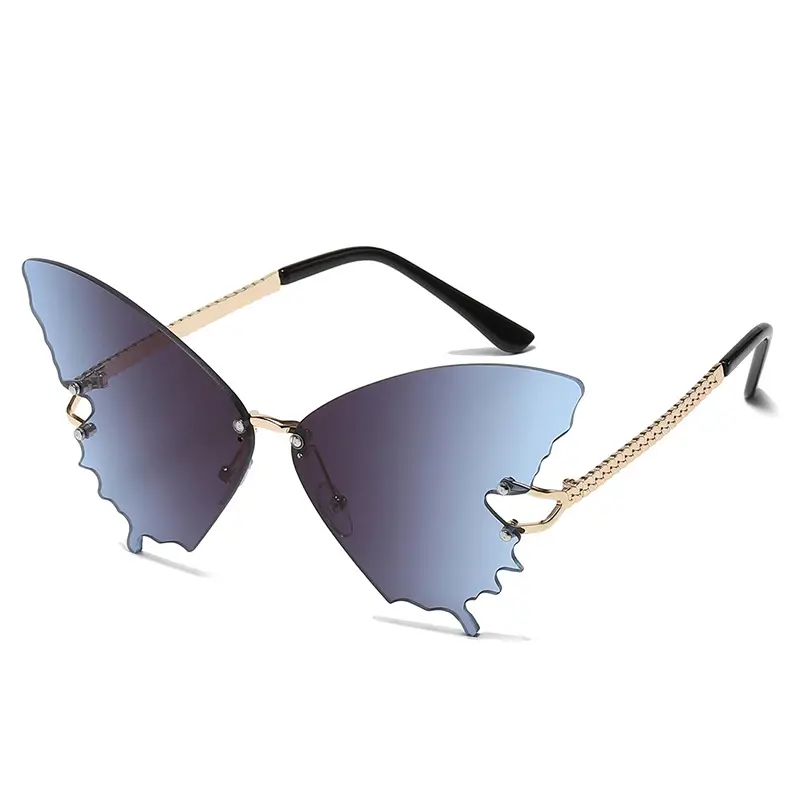 Women's Butterfly Sunglasses Pink Marine Film Export Frameless Photo Sunglasses - Image 8
