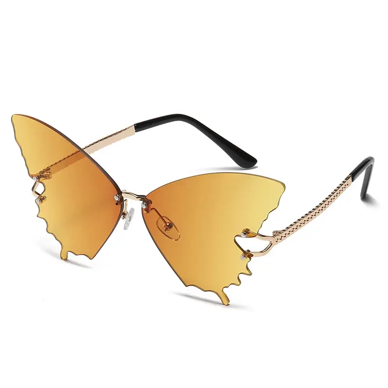 Women's Butterfly Sunglasses Pink Marine Film Export Frameless Photo Sunglasses - Image 9